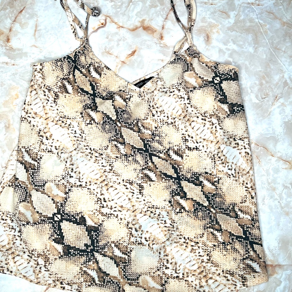 Olivaceous Snake Print Cami - V Neck Snake Print Polyester Flowy Tank Top S